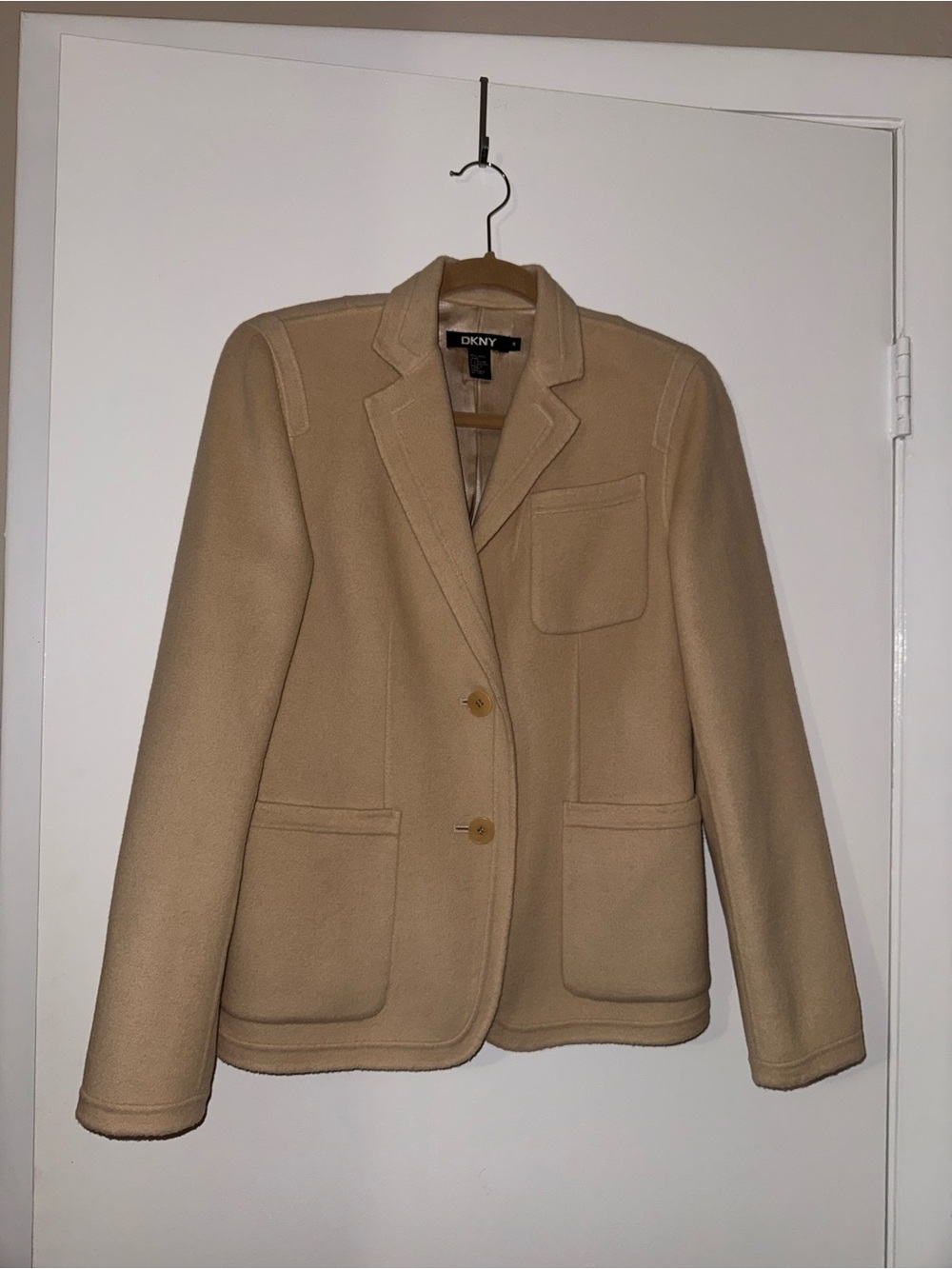 DKNY Camel Wool-Blend Notched Lapel Blazer